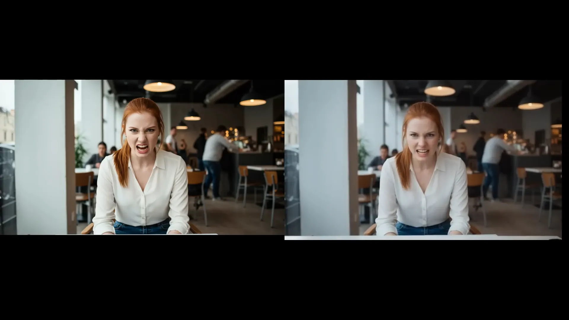 Angry woman speaking in AI-generated video