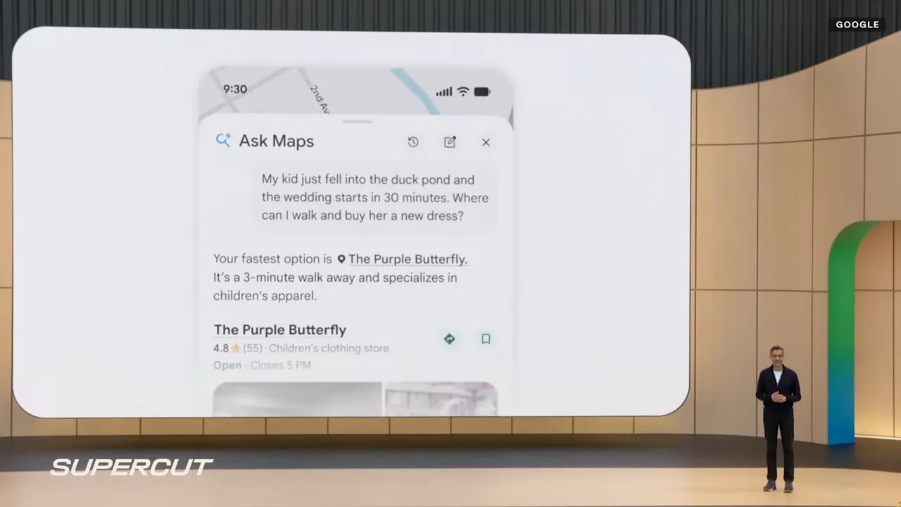 Phone interface showing Ask Maps response inside Google Maps