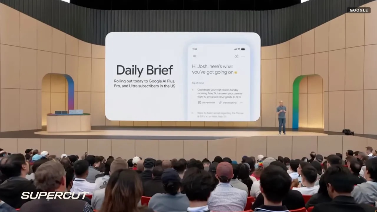 Slide showing Daily Brief with a phone preview and summary card