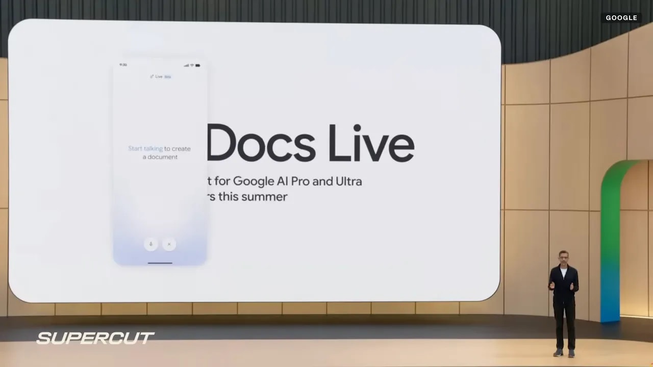 Slide reading Docs Live rolling out for Google AI Pro and Ultra subscribers this summer